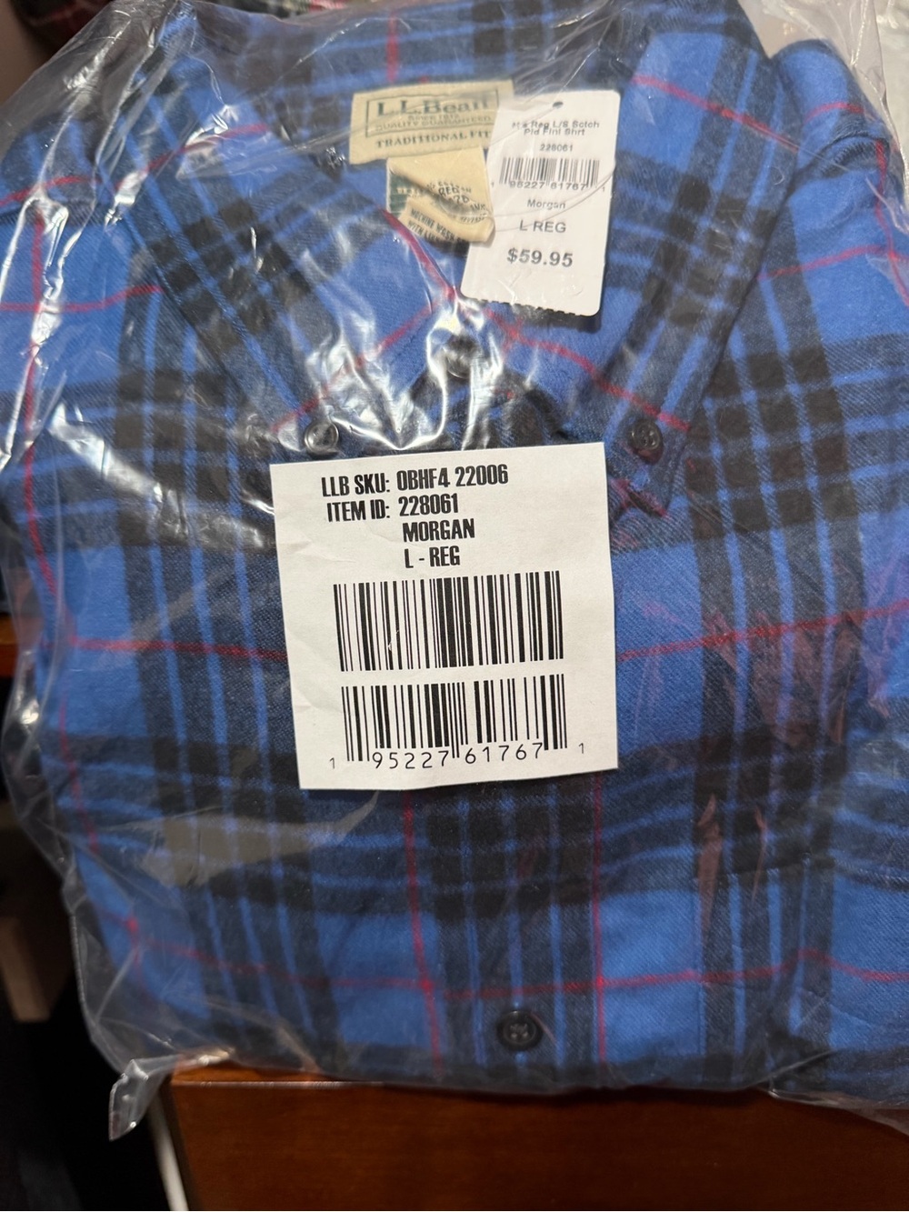 L.L.Bean Navy and Red Plaid Long-Sleeve Shirt